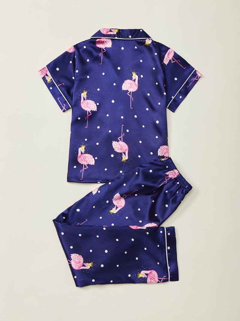 2 Stk Flamingotrykt Silke Jenter Komfortabel Pyjamassett