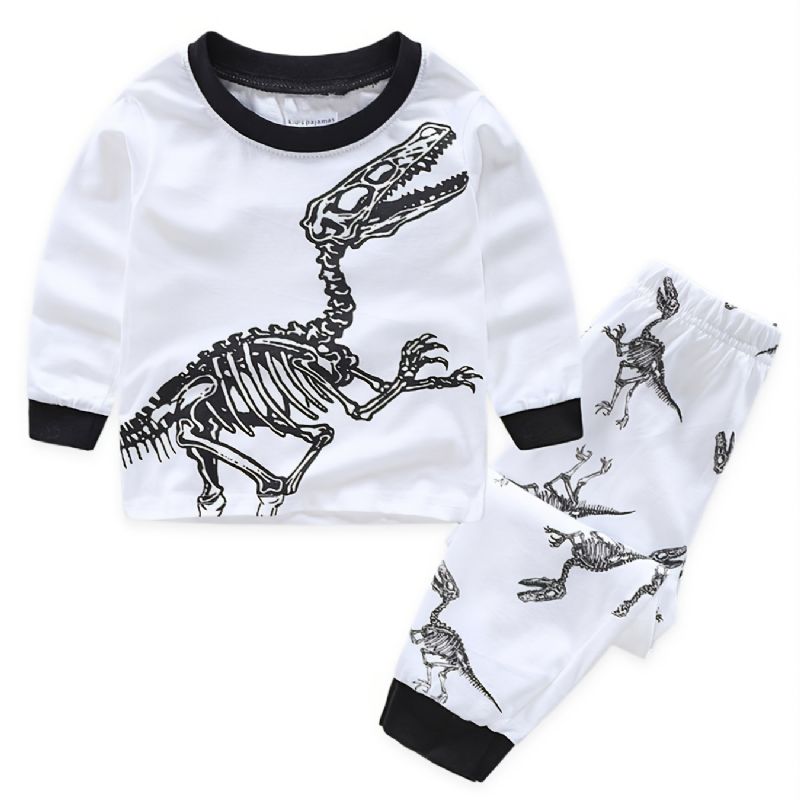 2 Stk Gutter Casual Crew Neck Dinosaur Print Pyjamassett Barneklær