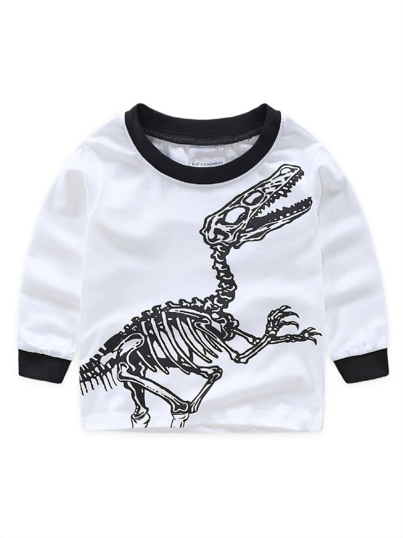 2 Stk Gutter Casual Crew Neck Dinosaur Print Pyjamassett Barneklær