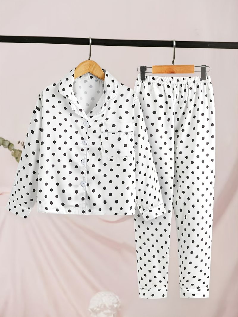 2 Stk Jente Polka Dot Langermede Bukser Pysjamassett