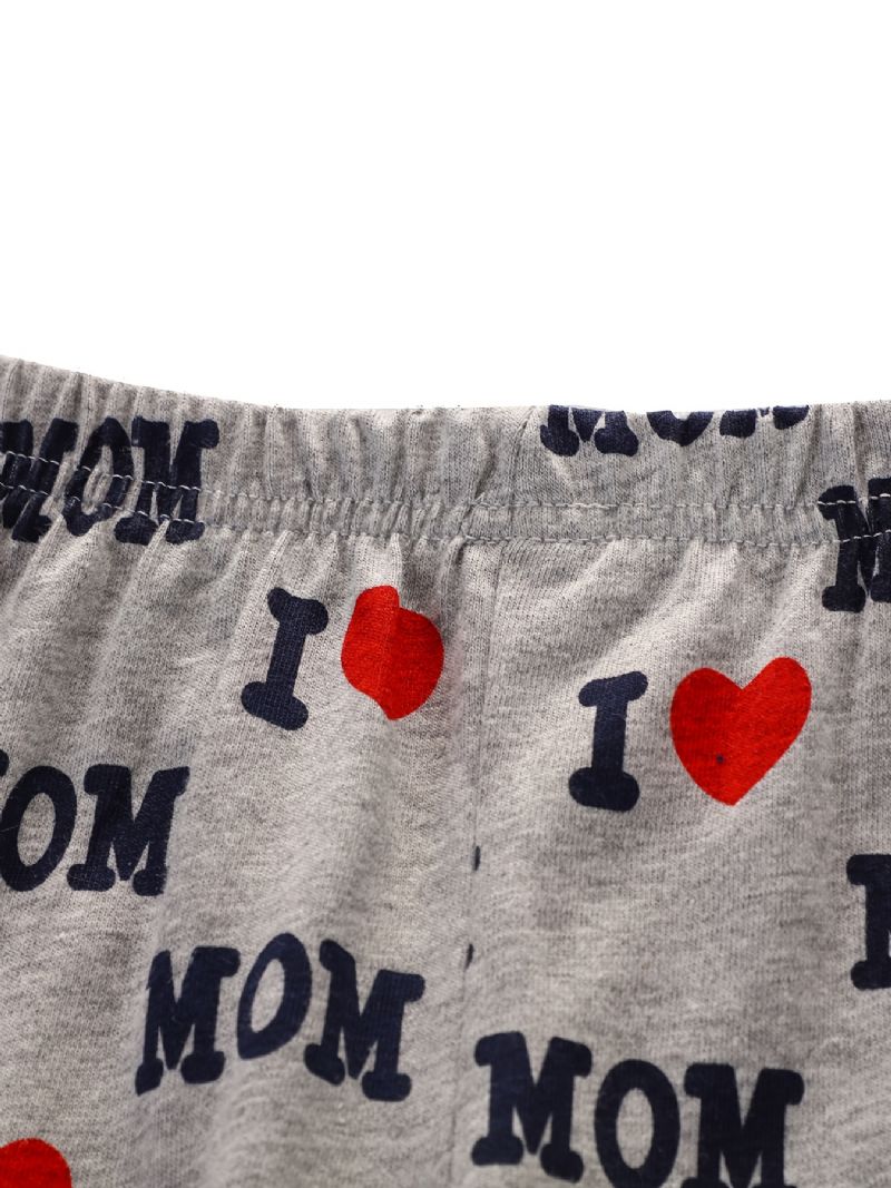 2 Stk Jenter Enkel Uformell Pyjamassett Med Rund Hals Langermede Topper Og Bukser Med 'i Love Mom'-trykk For Vinteren