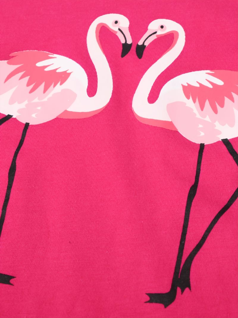 2 Stk Småbarn Jenter Flamingo Print Bomull Sweatshirt Med Rund Hals Pyjamassett