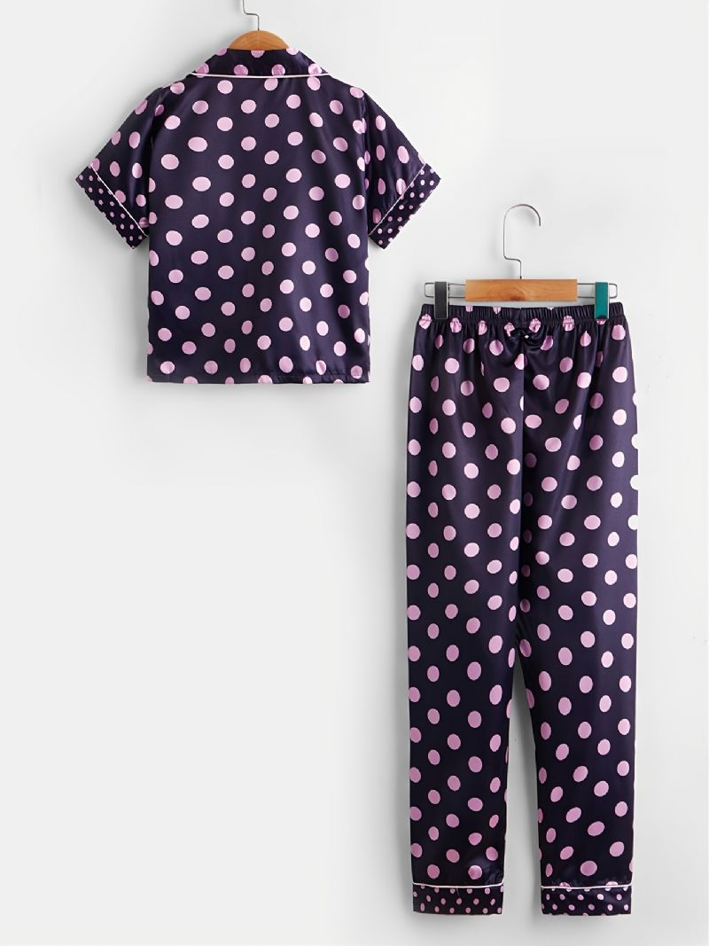 2 Stk Småbarn Jenter Krage Cardigan Shorts Antrekk Casual Polka Dot Pyjamas Sett