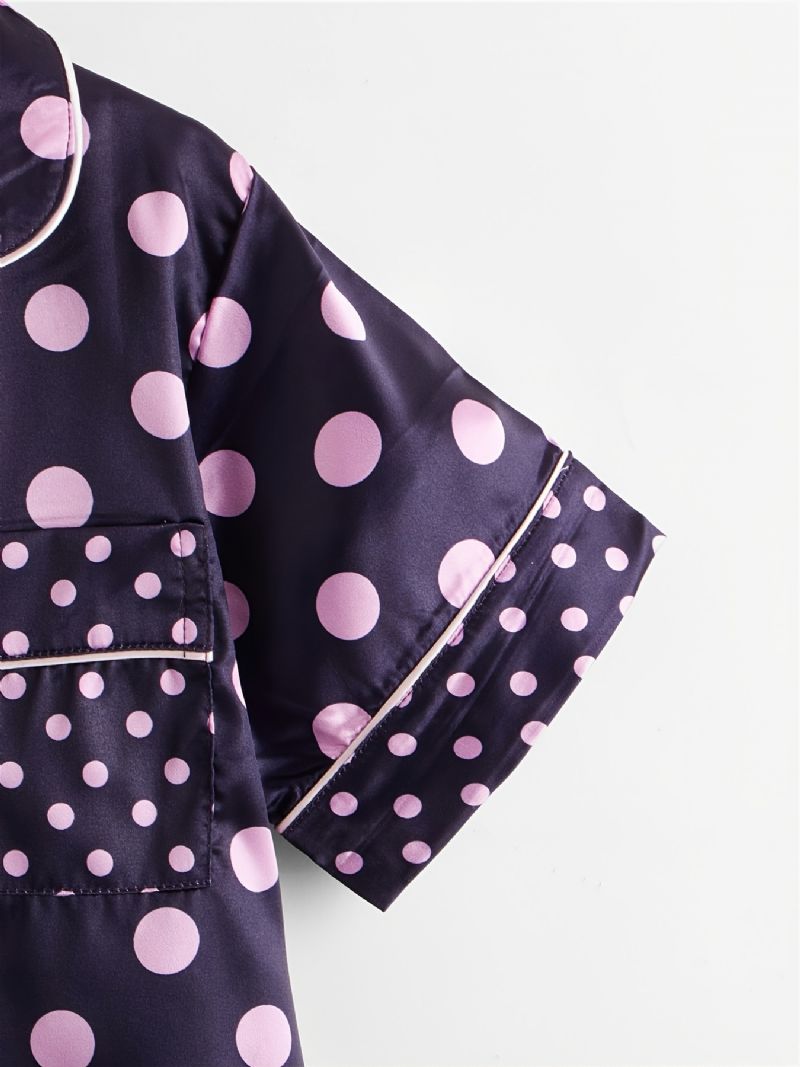 2 Stk Småbarn Jenter Krage Cardigan Shorts Antrekk Casual Polka Dot Pyjamas Sett