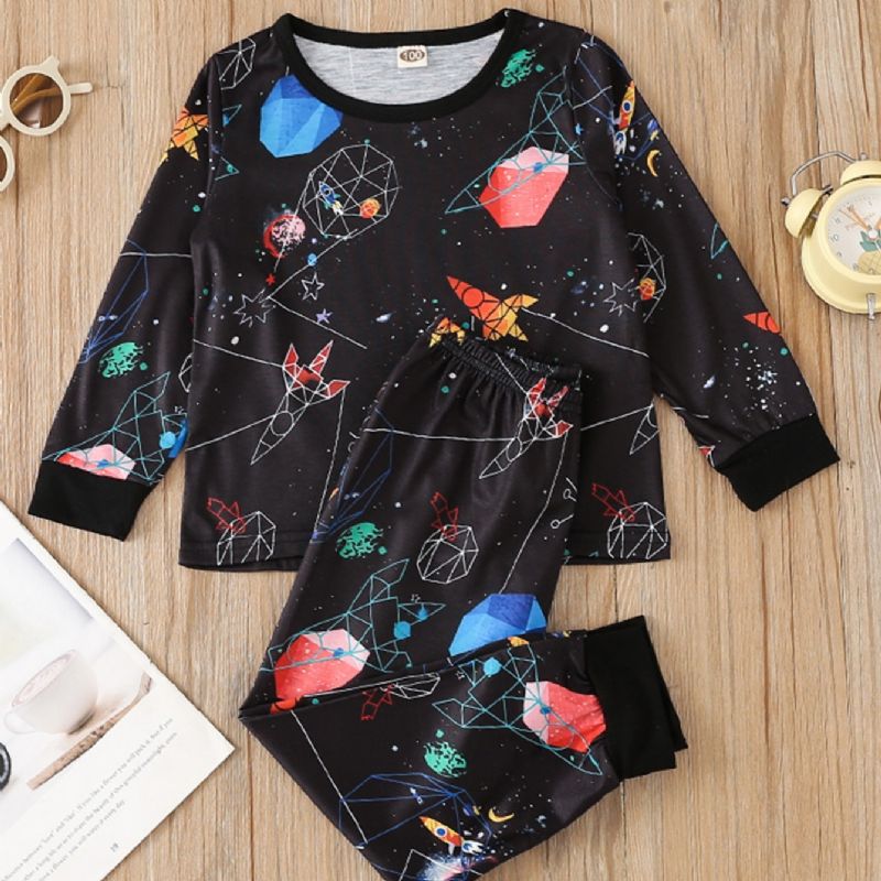 2stk Gutter Planet Printed Bluser & Bukser Pyjamassett