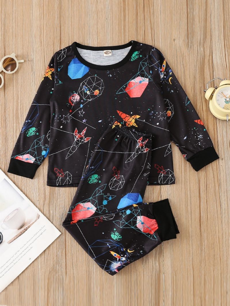 2stk Gutter Planet Printed Bluser & Bukser Pyjamassett