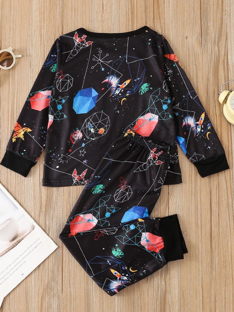 2stk Gutter Planet Printed Bluser & Bukser Pyjamassett