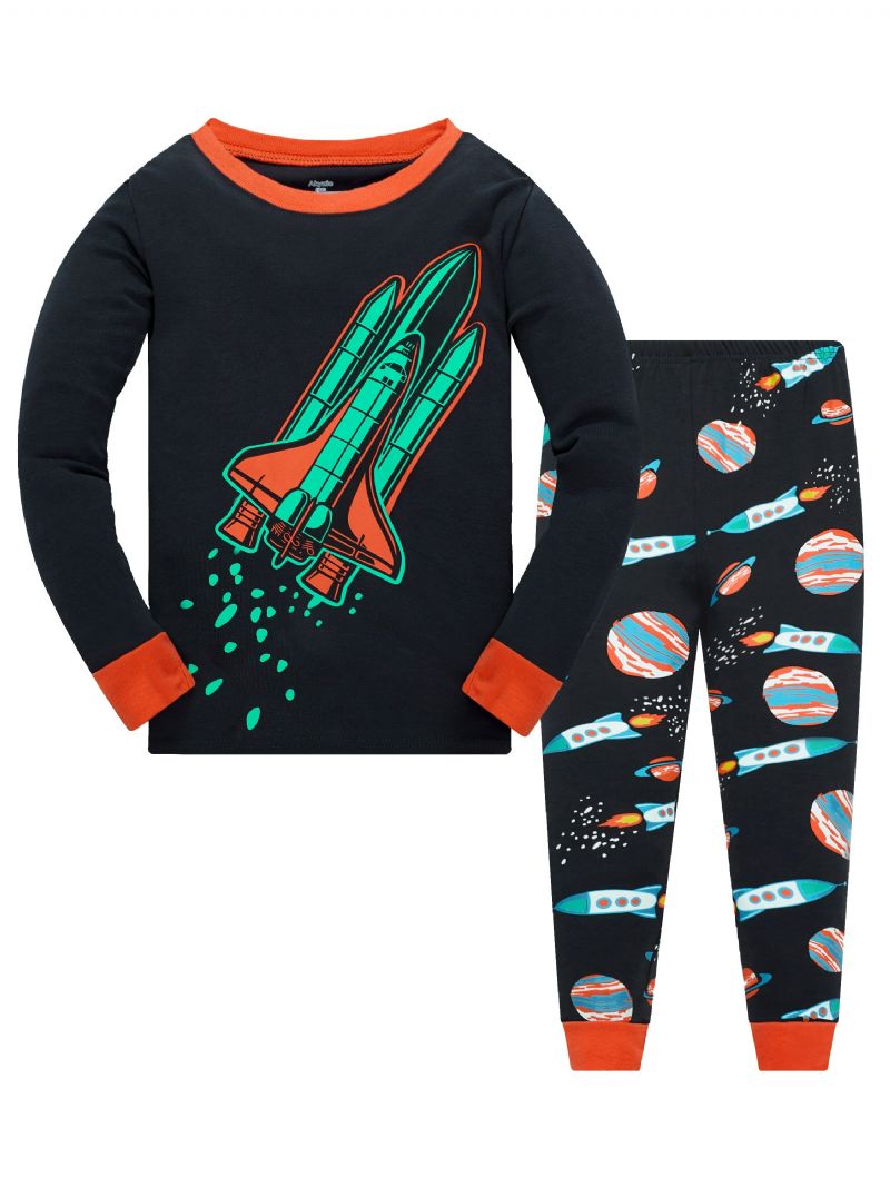 2stk Gutter Rocket Astronaut Star Universe Langermet Pyjamas Bomullsdress