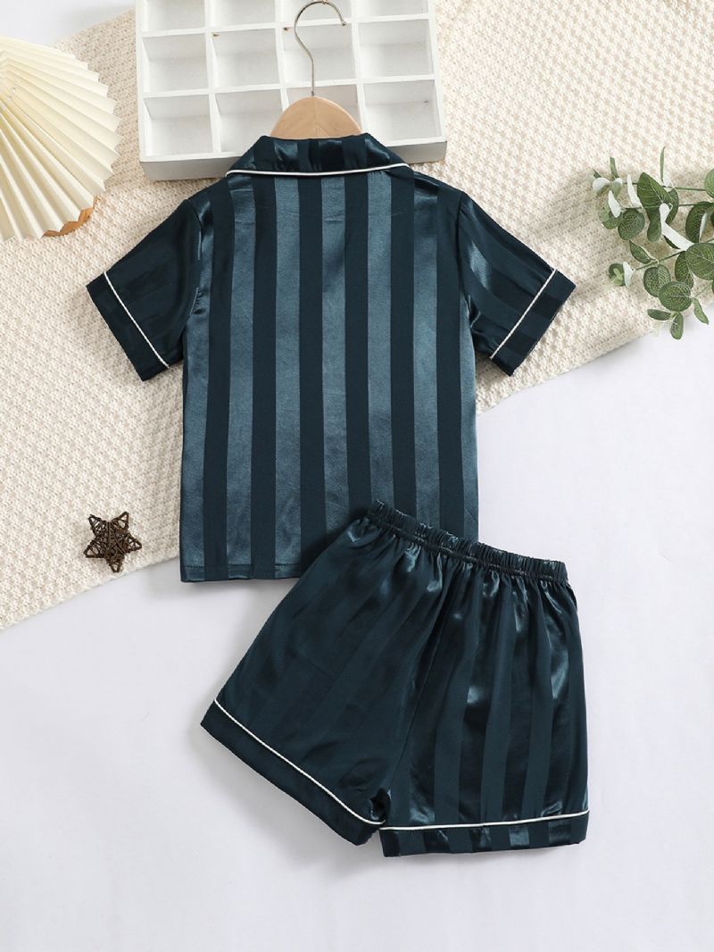 2stk Gutter Striped Pattern Satin Lapel Neck Pyjamassett