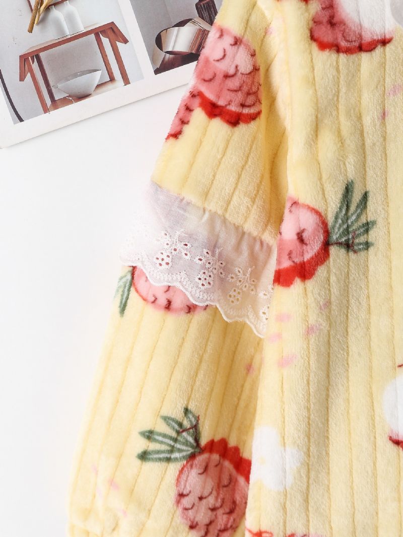 2stk Langermede Pulloverbukser For Jenter Pyjamassett Med Søtt Litchi-blomstertrykk