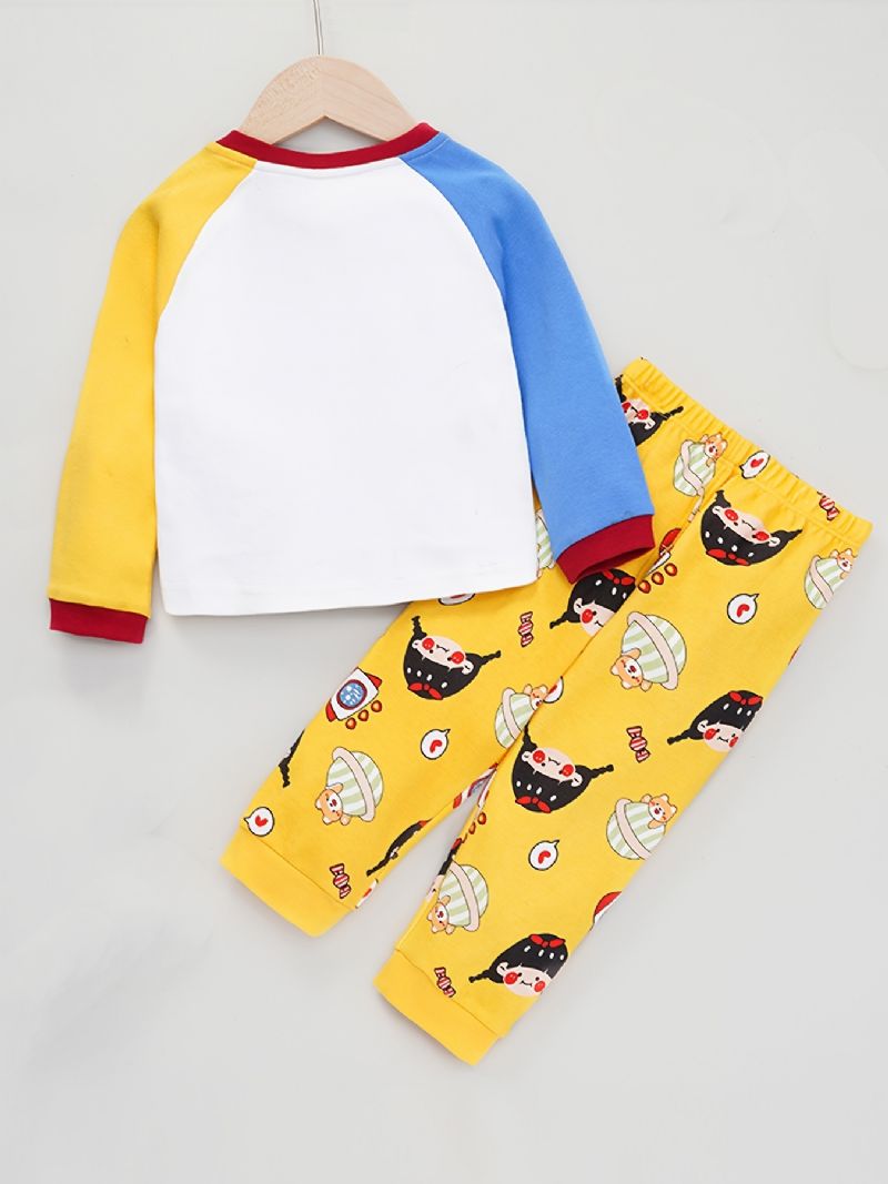 2stk Toddler Jent Color Block Topp & Trykte Bukser