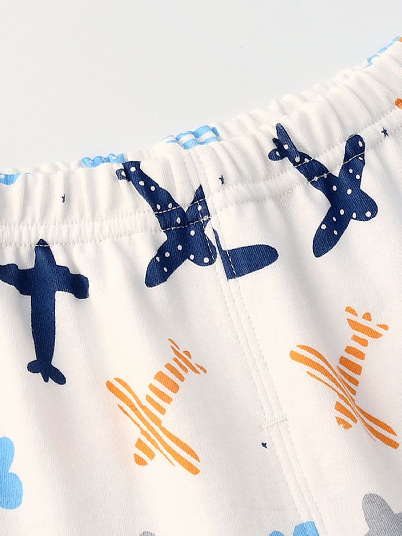 Baby Gutter Cartoon Airplane Printed Pyjamas Set White