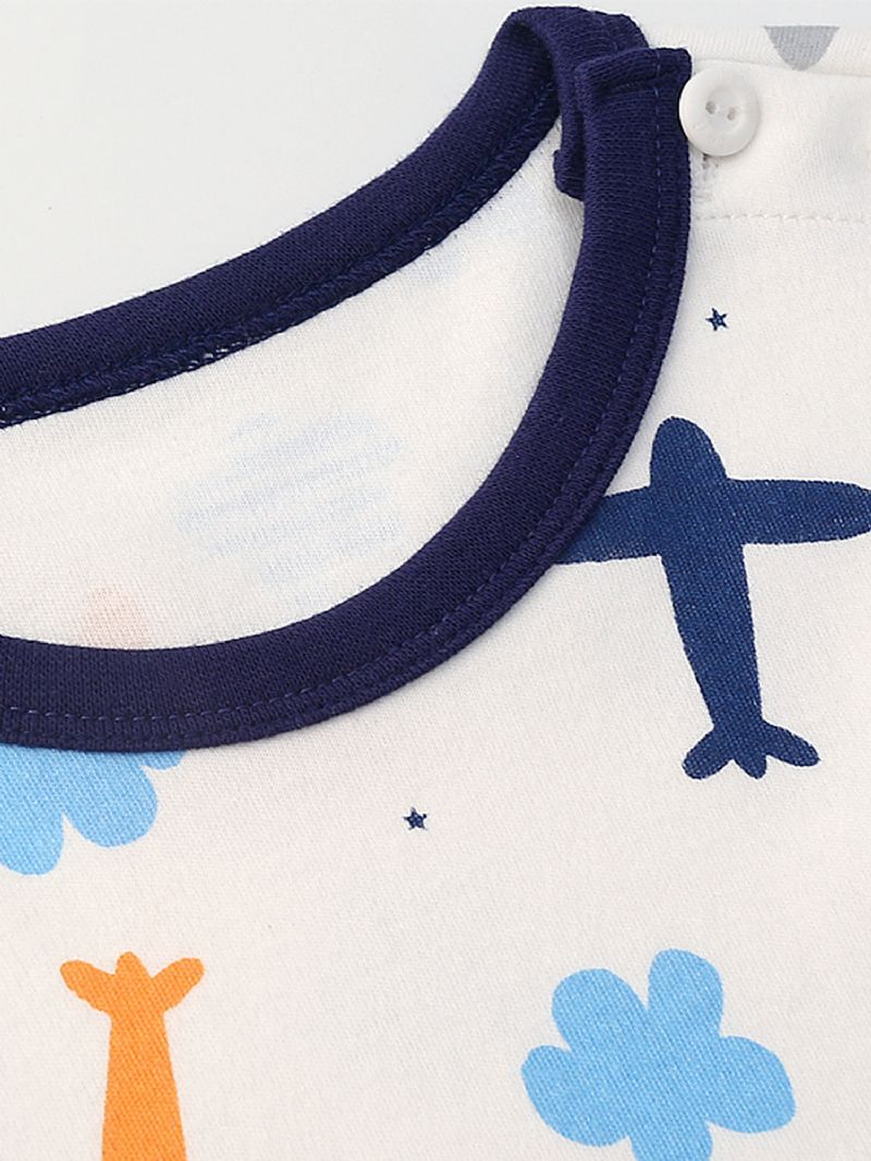 Baby Gutter Cartoon Airplane Printed Pyjamas Set White