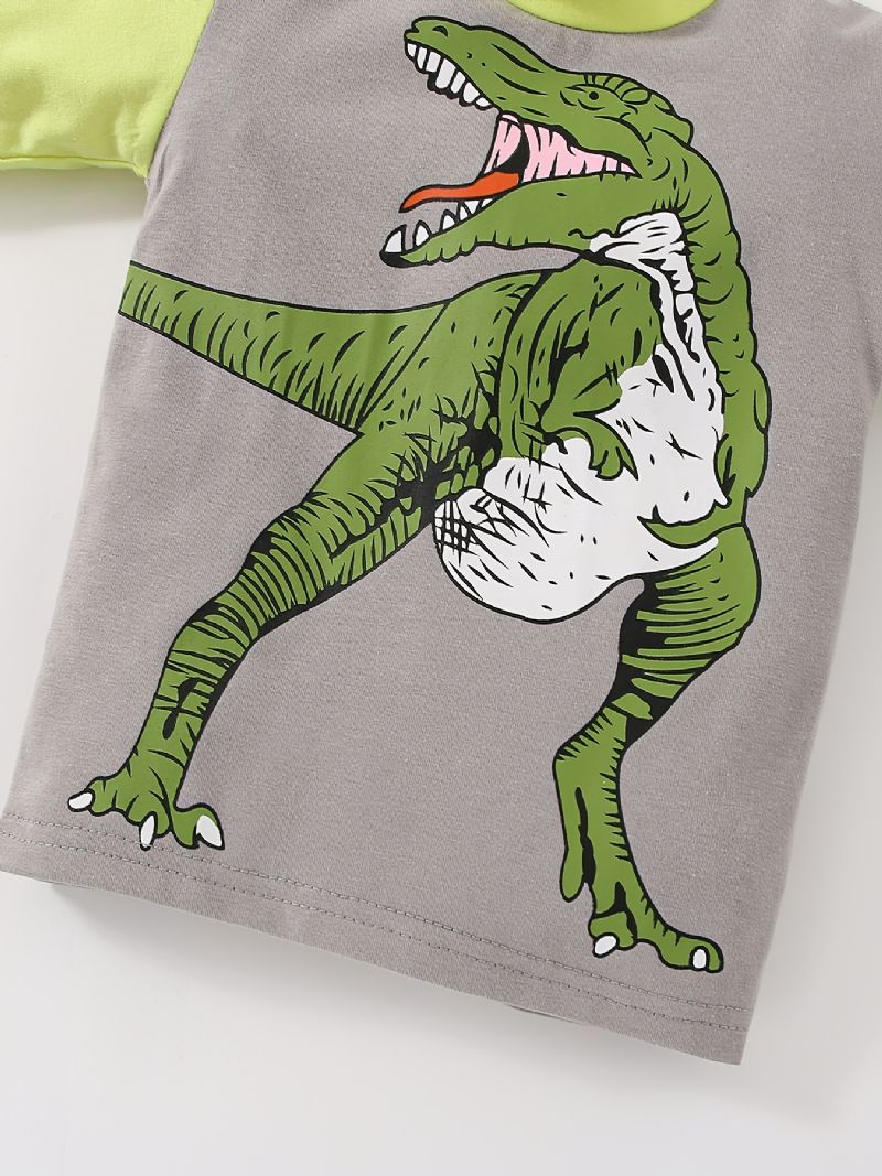 Baby Gutter Pyjamas Dinosaur Print Rundhals Langermet Topp Og Buksesett