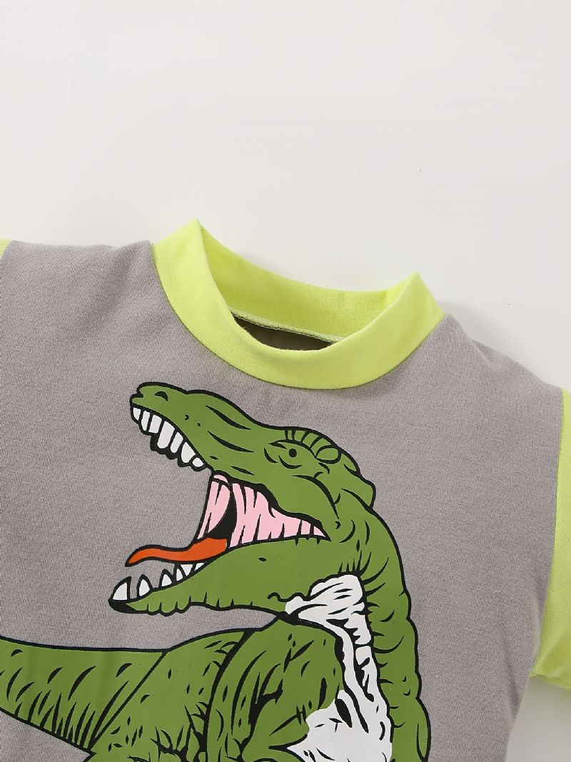 Baby Gutter Pyjamas Dinosaur Print Rundhals Langermet Topp Og Buksesett