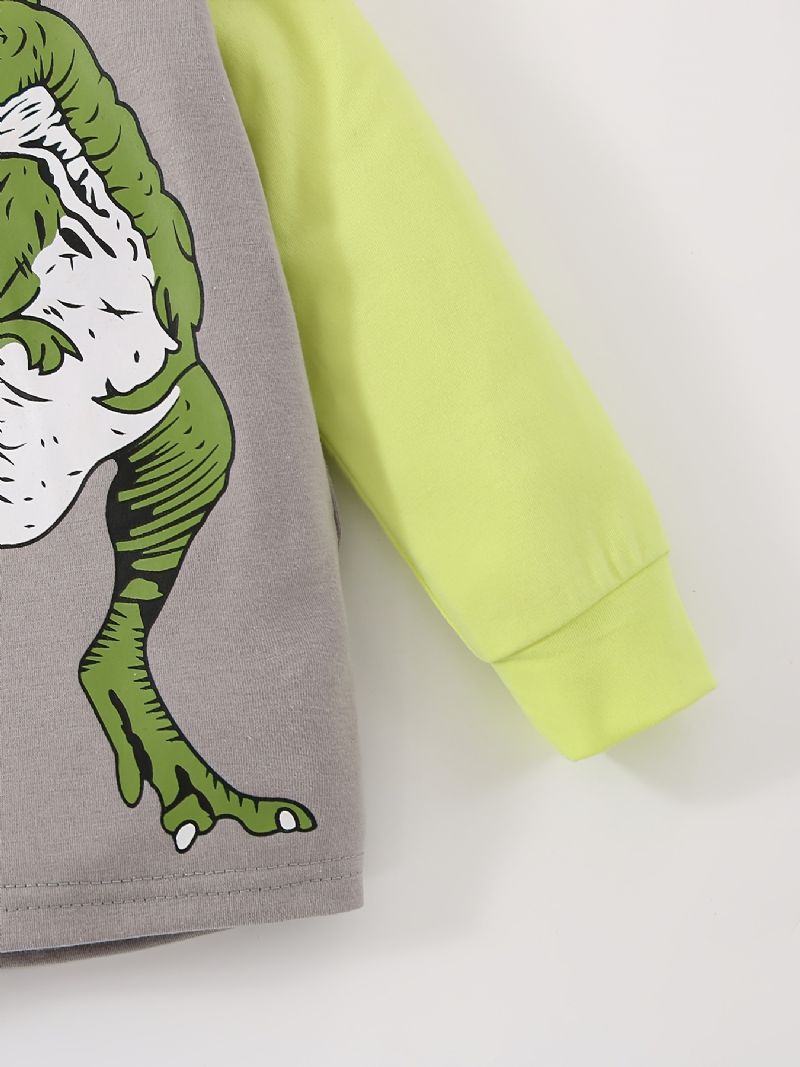 Baby Gutter Pyjamas Dinosaur Print Rundhals Langermet Topp Og Buksesett