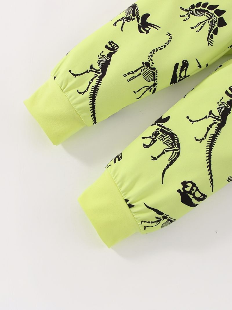 Baby Gutter Pyjamas Dinosaur Print Rundhals Langermet Topp Og Buksesett