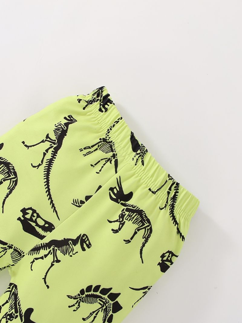 Baby Gutter Pyjamas Dinosaur Print Rundhals Langermet Topp Og Buksesett