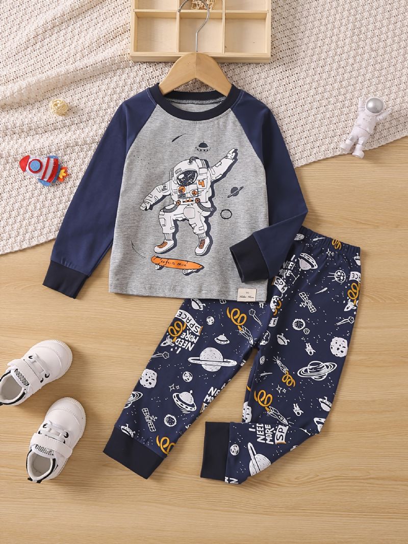 Baby Gutter Pyjamas Familieantrekk Astronaut Print Rund Hals Langermet Topp Og Buksesett Barneklær