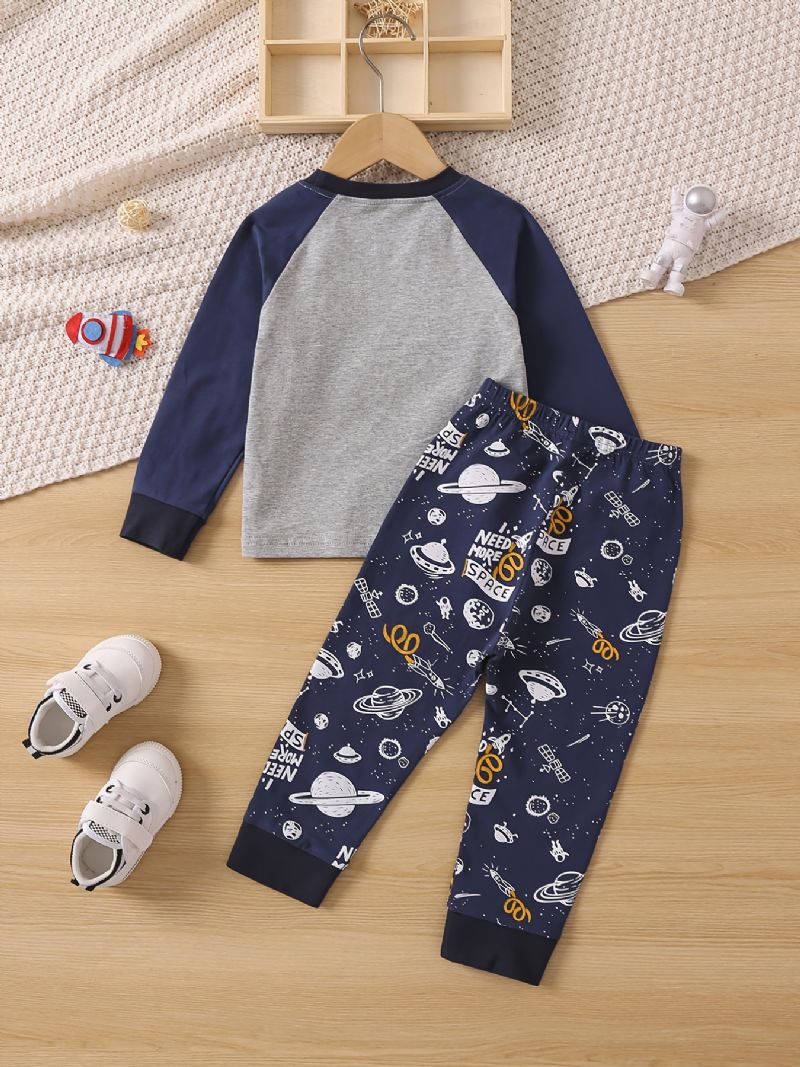 Baby Gutter Pyjamas Familieantrekk Astronaut Print Rund Hals Langermet Topp Og Buksesett Barneklær