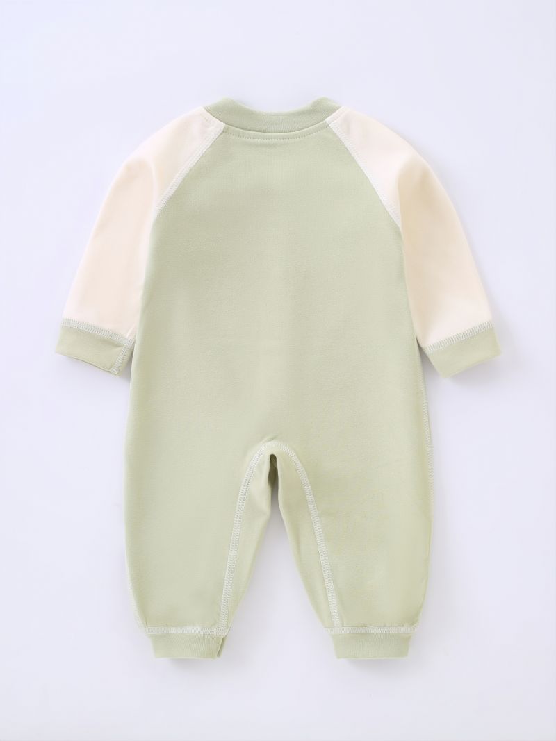 Baby Gutter Søt Color Block Romper Med Bjørnebroderi Termisk Pyjamas Til Vinteren