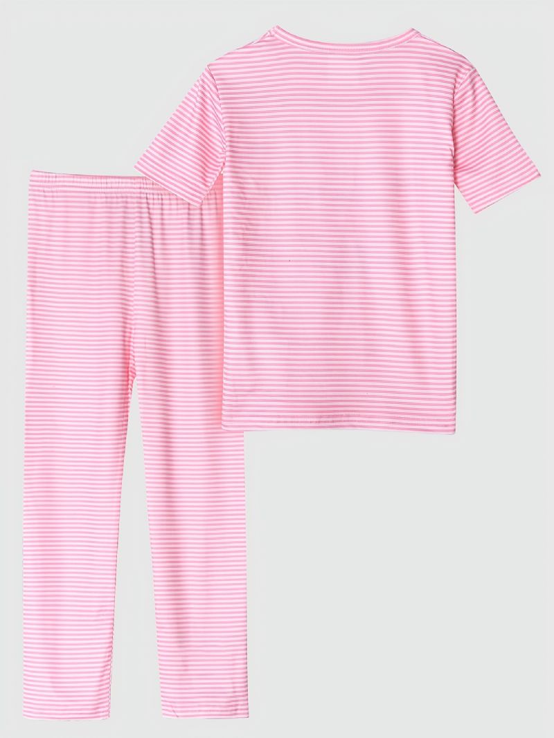 Baby Jenter Pyjamas Familieantrekk Jordbær Bokstavtrykk Rundhals Kortermet Topp & Stripes Buksesett