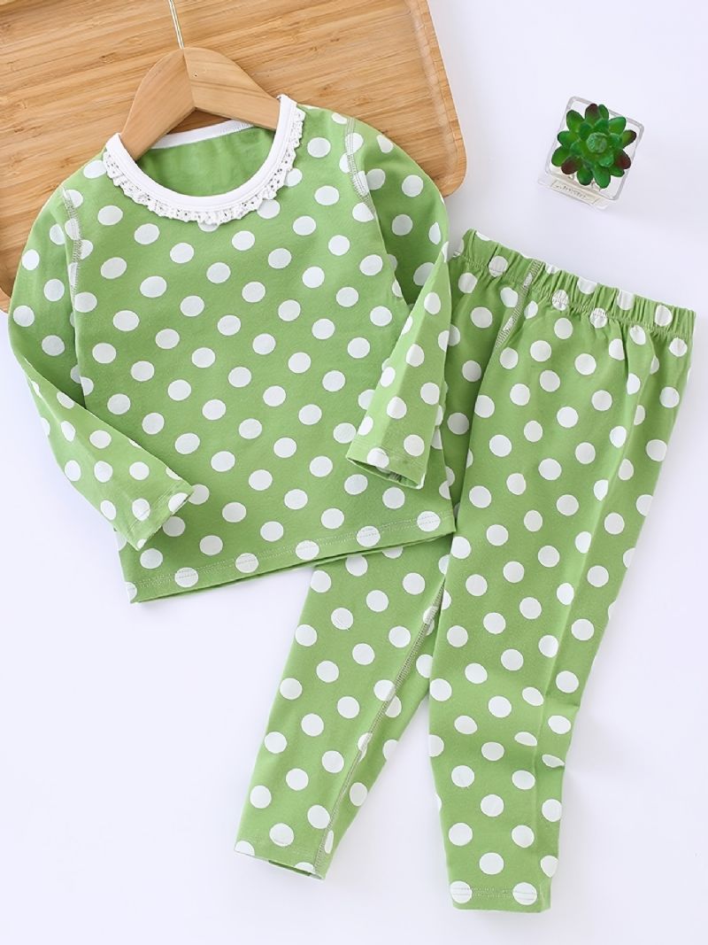 Baby Jenter Pyjamas Familieantrekk Polka Dots Rundhals Langermet Topp Og Buksesett Barneklær