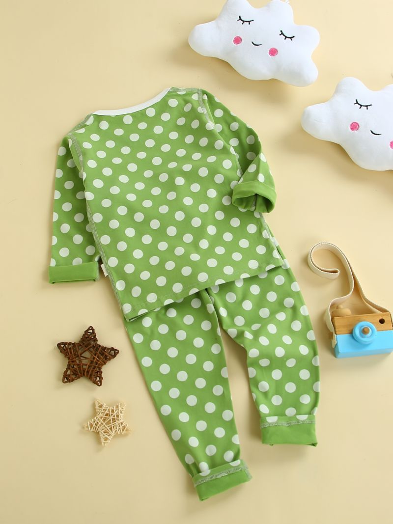 Baby Jenter Pyjamas Familieantrekk Polka Dots Rundhals Langermet Topp Og Buksesett Barneklær