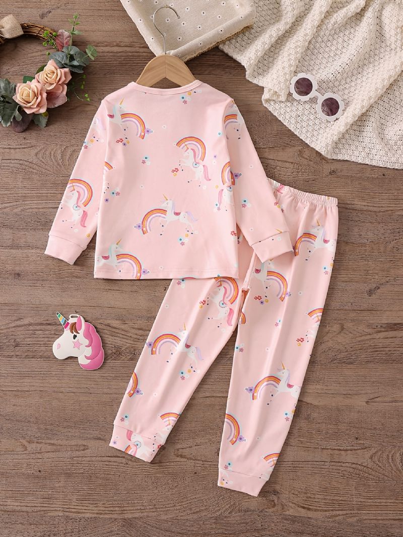 Baby Jenter Pyjamas Familieantrekk Unicorn Print Rundhals Langermet Topp Og Buksesett Barneklær