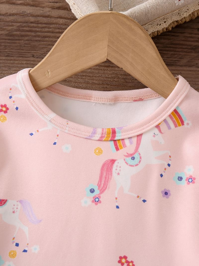 Baby Jenter Pyjamas Familieantrekk Unicorn Print Rundhals Langermet Topp Og Buksesett Barneklær