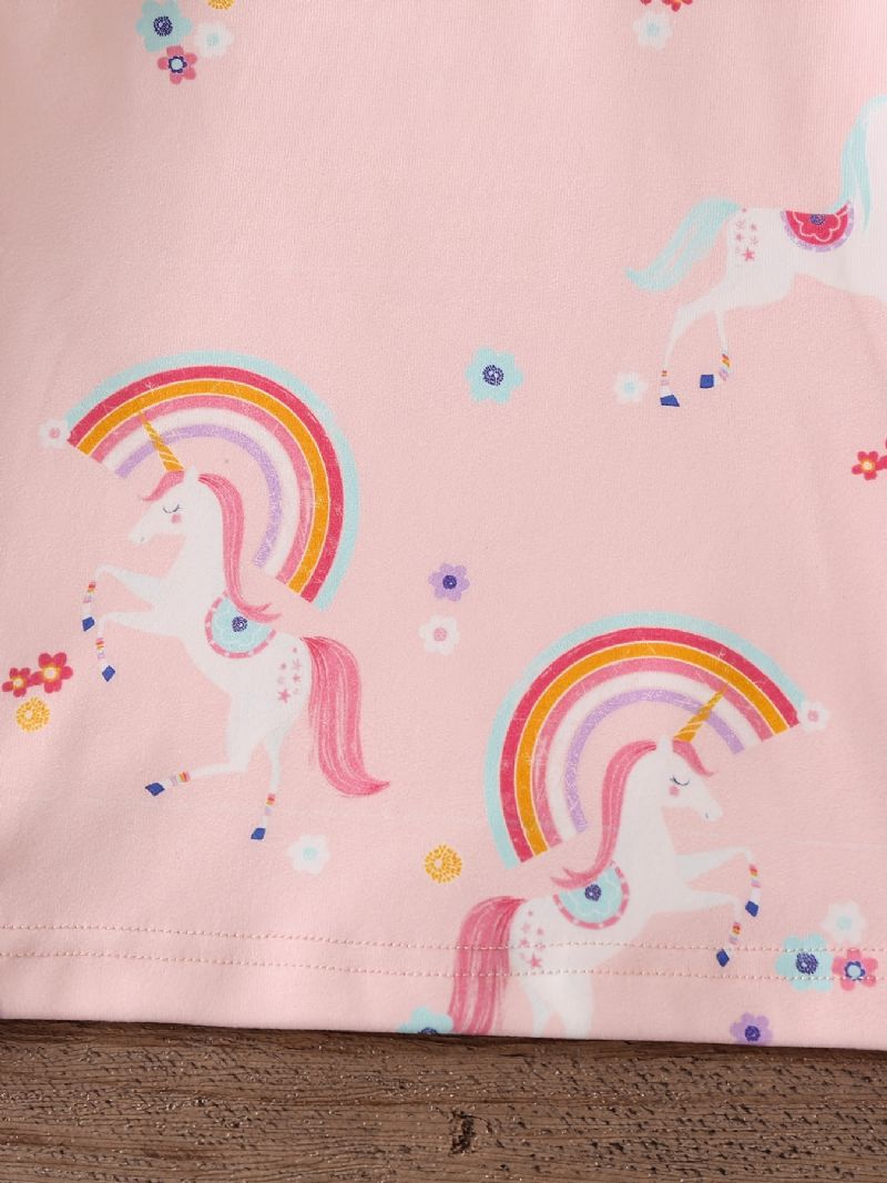 Baby Jenter Pyjamas Familieantrekk Unicorn Print Rundhals Langermet Topp Og Buksesett Barneklær