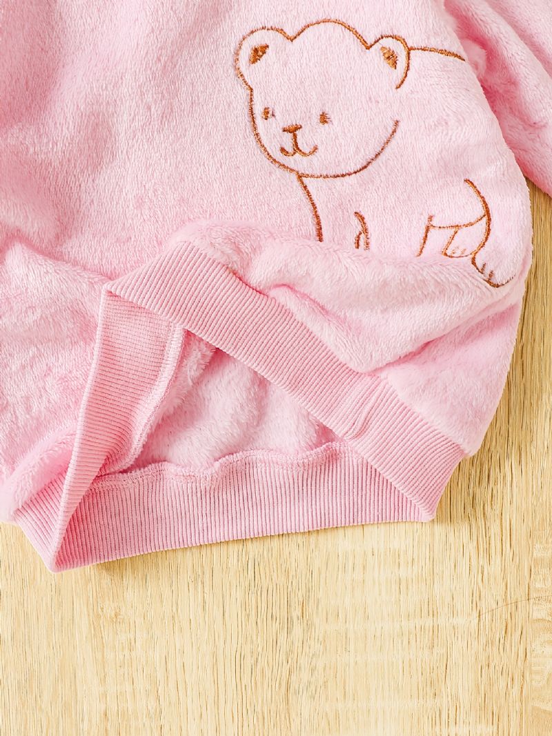 Baby Jenter Søt Pyjamas Sett Med Fleece Termisk Bjørn Print Pullover Topp Og Bukser Til Vinter Hjem