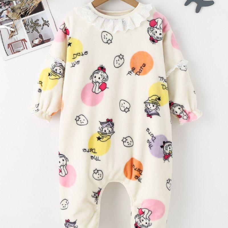 Baby Jenter Tegneserietrykk Langermet Pyjamas Jumpsuit Uformell Søt Elegant Fleece For Vinter