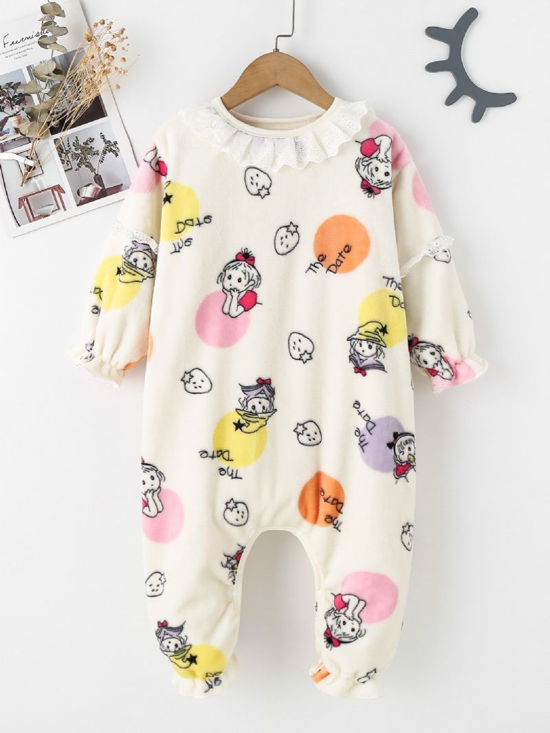 Baby Jenter Tegneserietrykk Langermet Pyjamas Jumpsuit Uformell Søt Elegant Fleece For Vinter