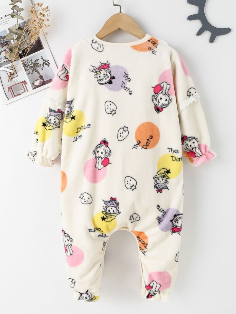 Baby Jenter Tegneserietrykk Langermet Pyjamas Jumpsuit Uformell Søt Elegant Fleece For Vinter