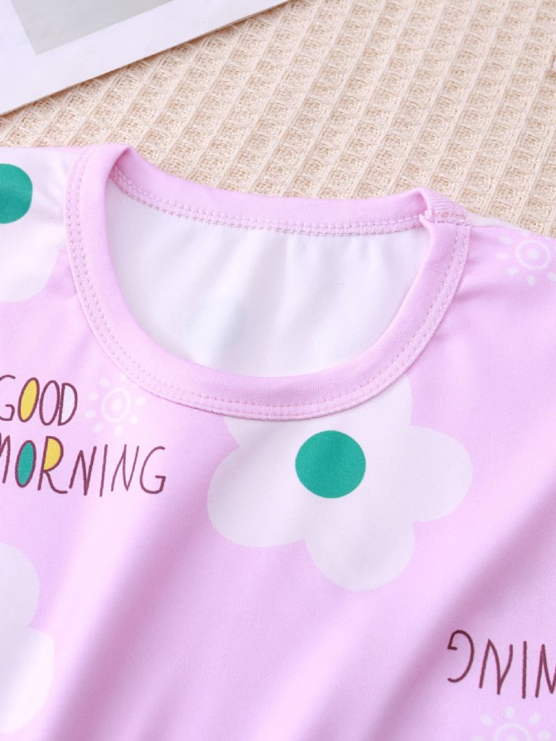 Baby Pyjamas Søte Blomster Print Rund Hals Langermet Topp Og Bukser Sett For Gutter Jenter