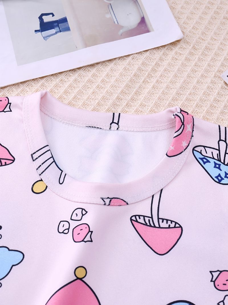 Baby Pyjamas Søte Tegneserie Jenter Print Rundhals Langermet Topp Og Bukser Sett For