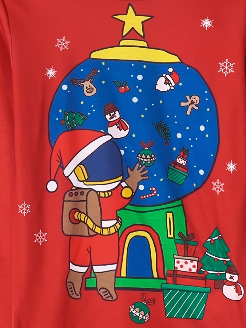 Barn Gutter Pyjamas Jul Astronaut Print Rundhals Langermet Topp & Buksesett