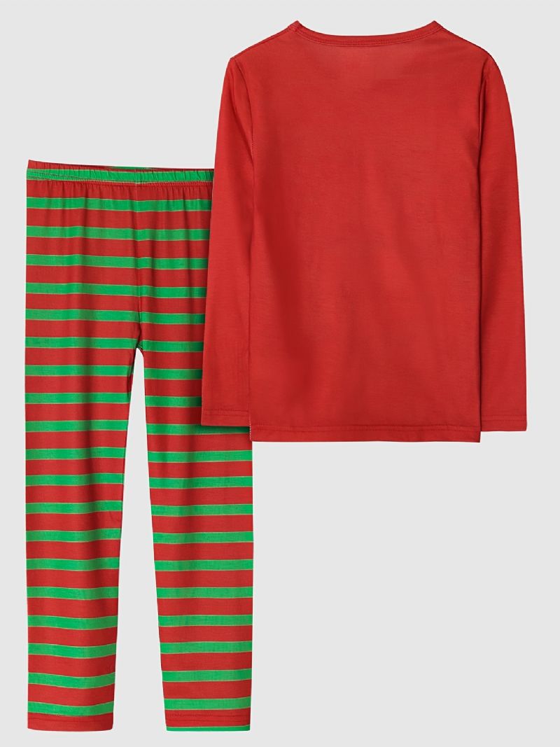 Barn Gutter Pyjamas Juletrykk Rundhals Langermet Topp & Stripe Buksesett