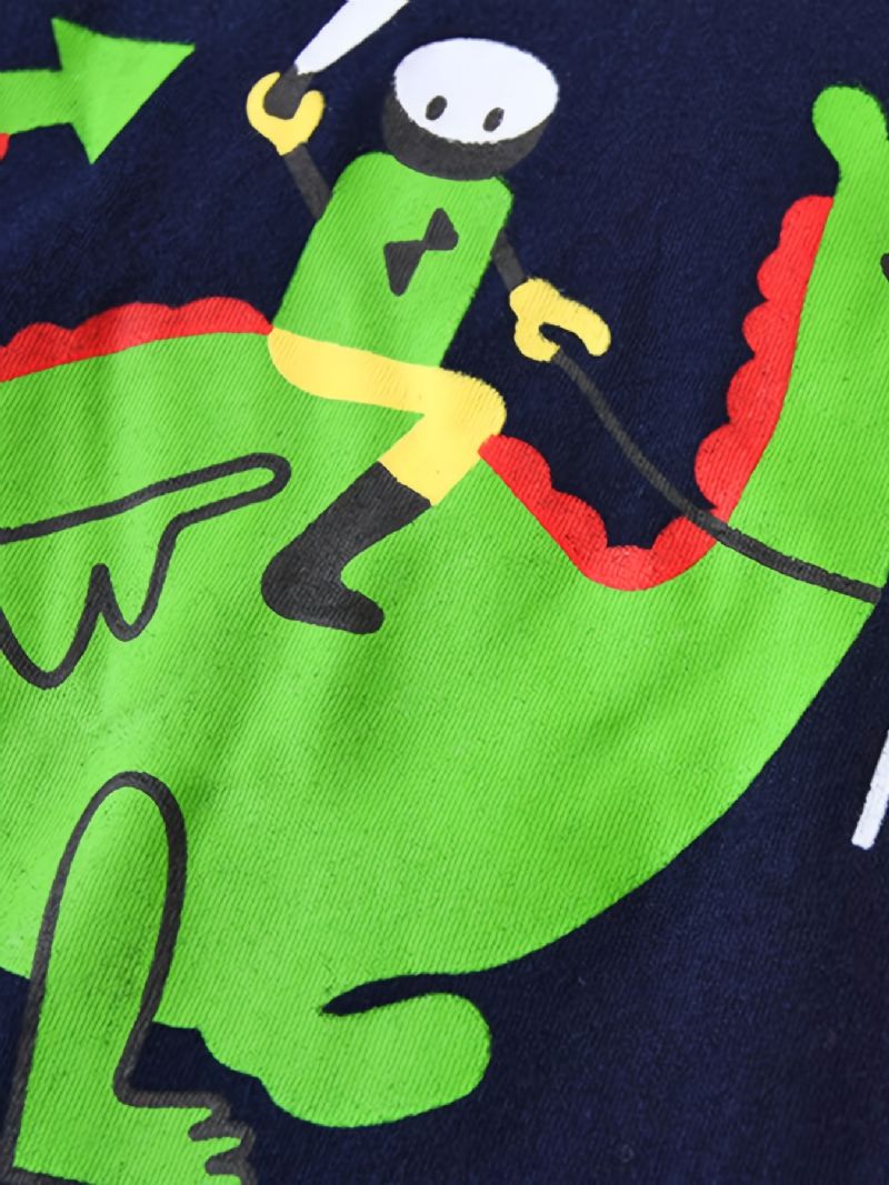 Barn Gutter Pyjamas Tegneserie Dinosaur Print Rundhals Langermet Topp Og Buksesett