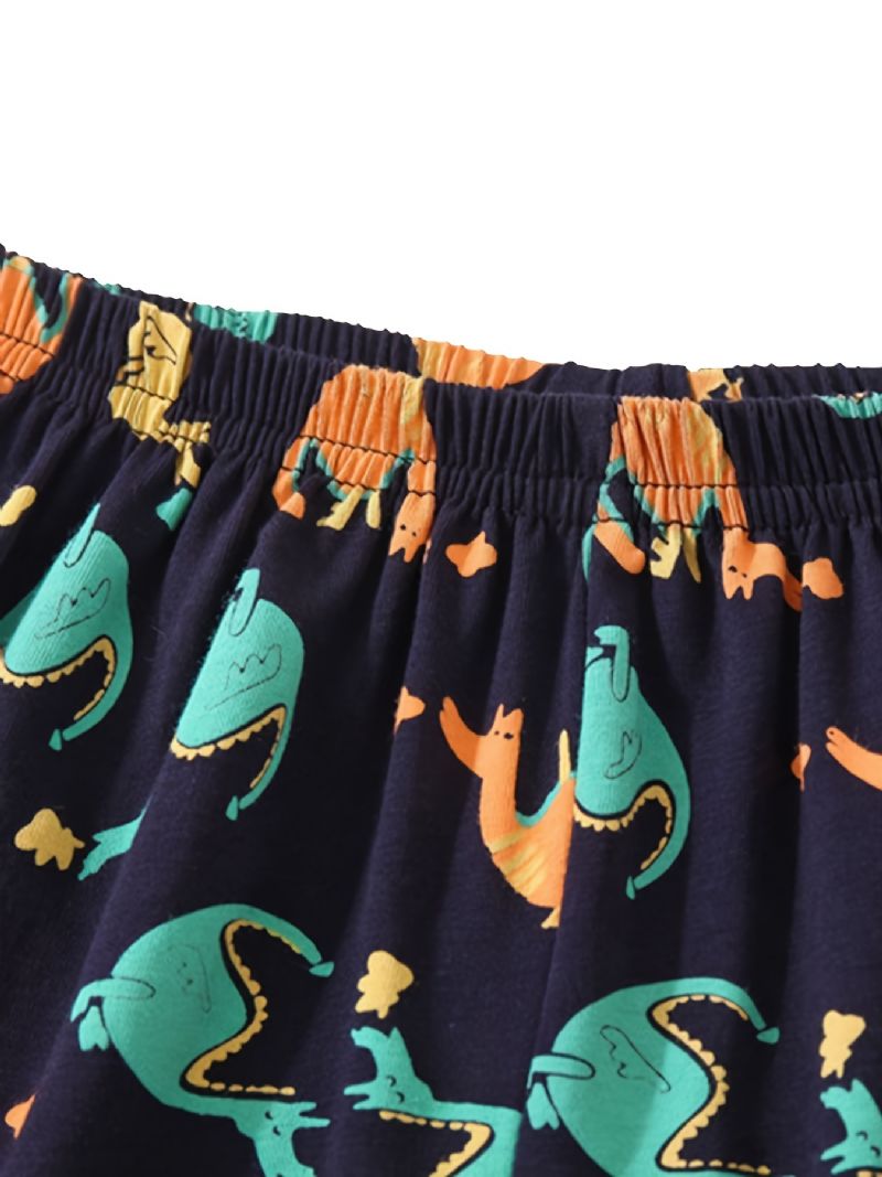 Barn Gutter Pyjamas Tegneserie Dinosaur Print Rundhals Langermet Topp Og Buksesett