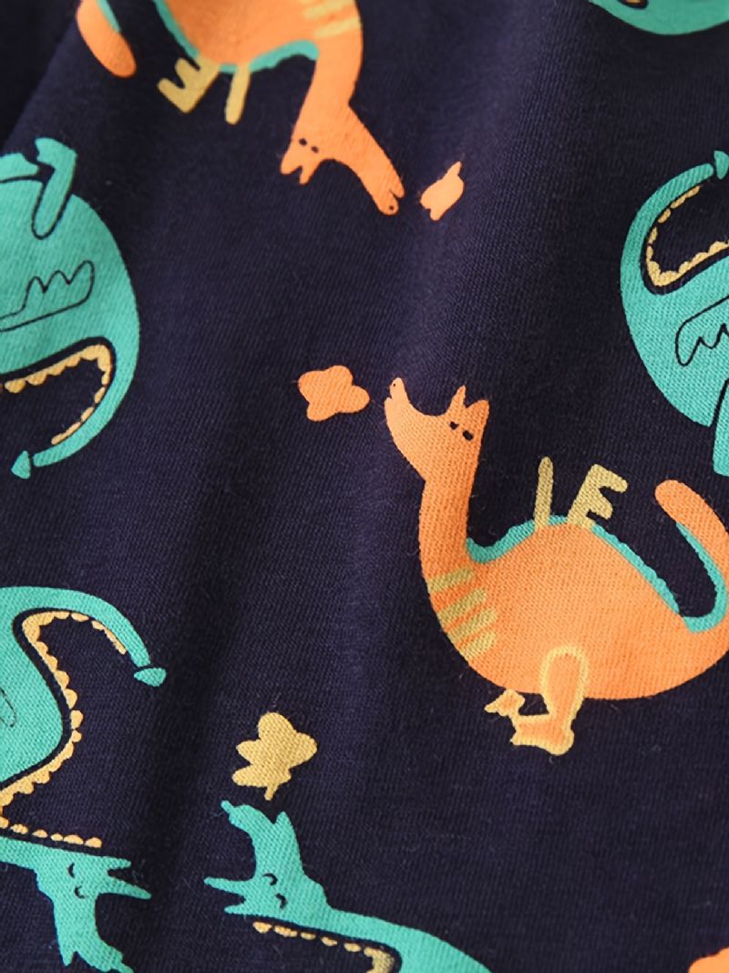 Barn Gutter Pyjamas Tegneserie Dinosaur Print Rundhals Langermet Topp Og Buksesett