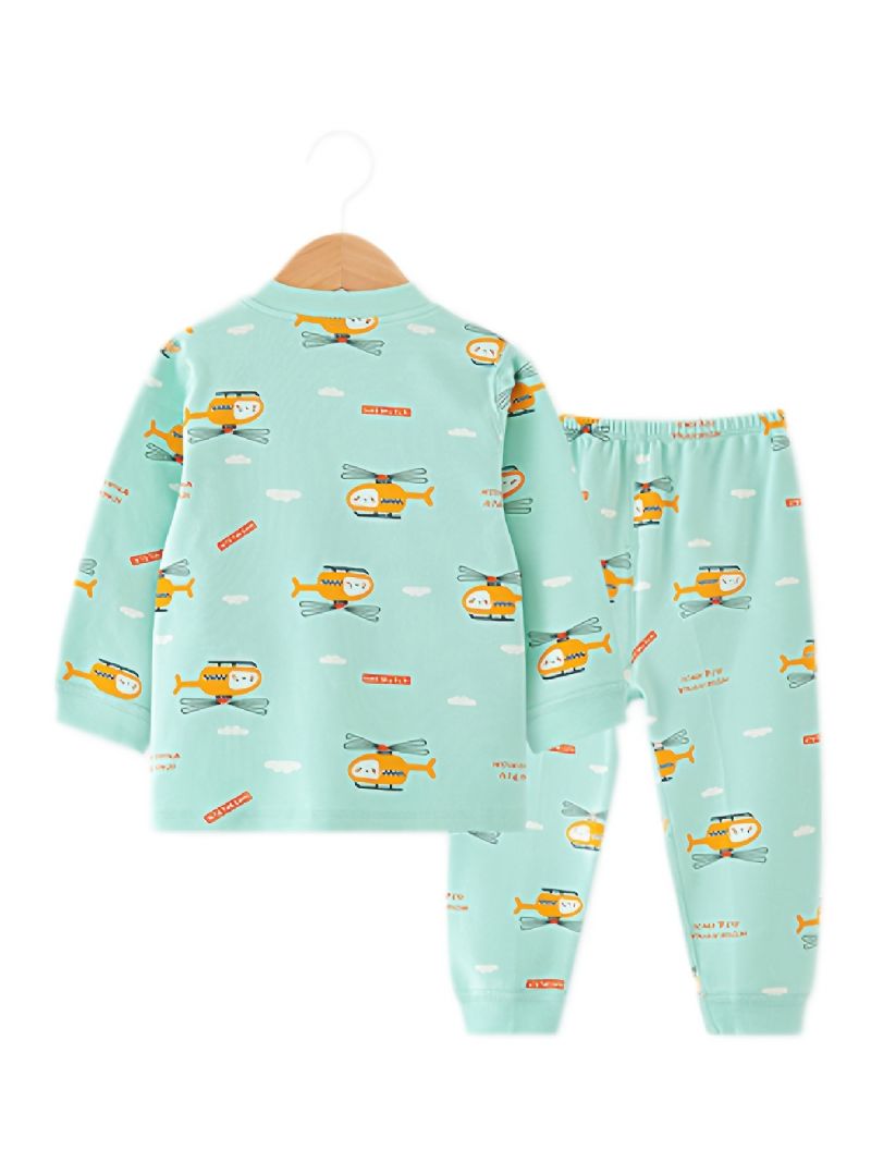 Barn Gutter Pyjamas Tegneserie Print Rundhals Langermet Topp & Buksesett