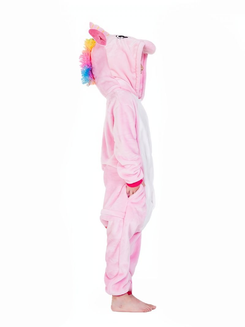 Barn Hette Flanell Pyjamas Søt Dyr Myk Varm Glidelås Jumpsuit Cosplay Antrekk Gutter Jenter Vinter