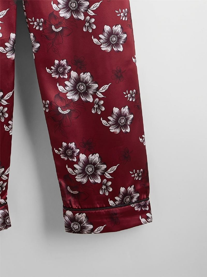 Barn Jenter Gutter Blomstermønster Satin Lounge Wear Hjemmeklær Kortermet Topp Og Matchende Buksesett Barneklær Pyjamassett