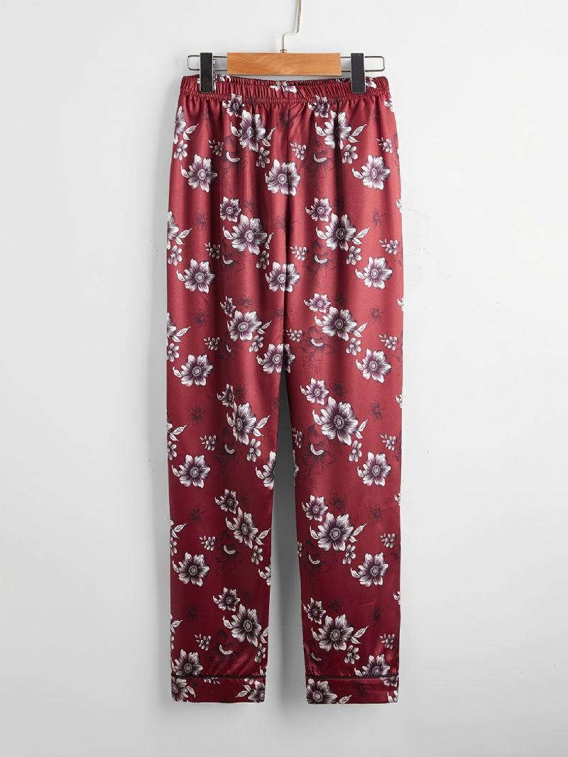 Barn Jenter Gutter Blomstermønster Satin Lounge Wear Hjemmeklær Kortermet Topp Og Matchende Buksesett Barneklær Pyjamassett