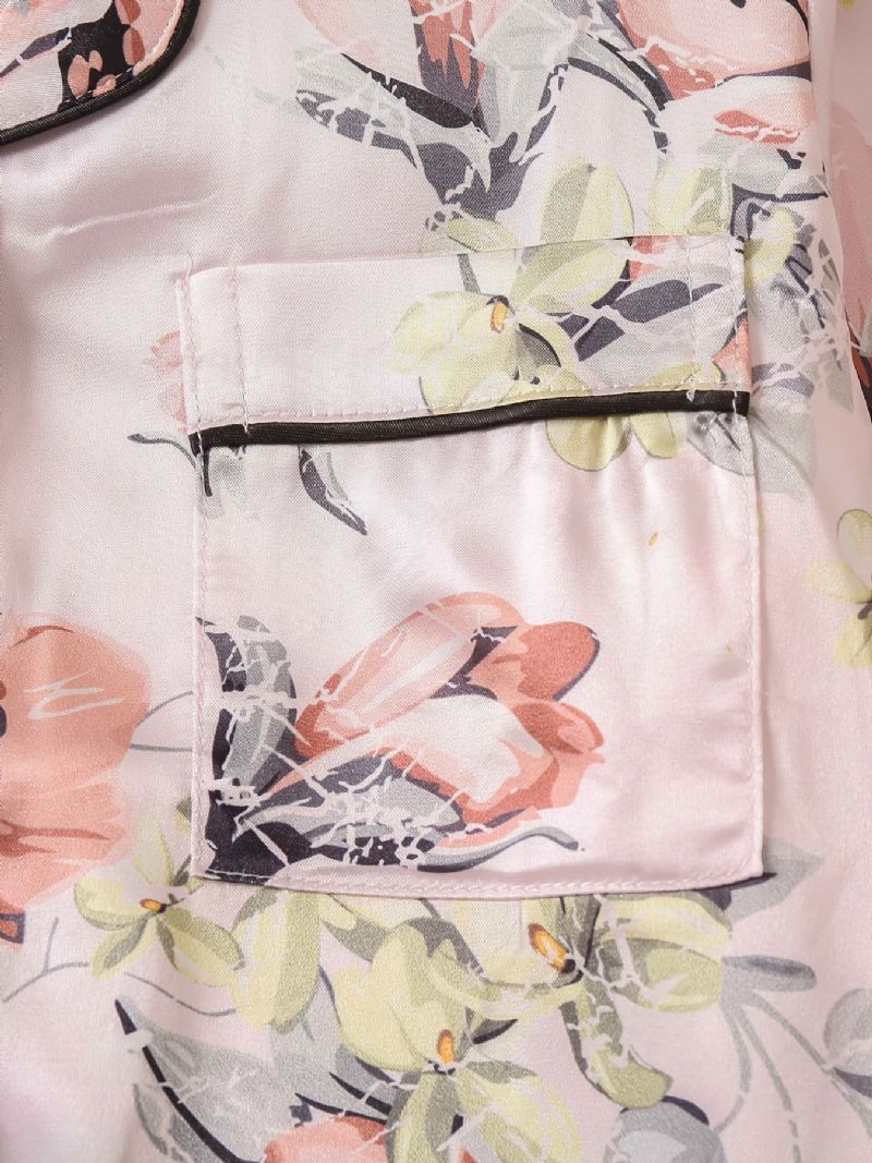 Barn Jenter Gutter Blomstermønster Satin Lounge Wear Hjemmeklær Langermet Topp Og Matchende Buksesett Barneklær Pyjamassett