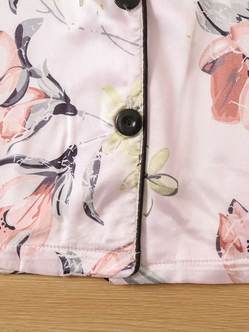 Barn Jenter Gutter Blomstermønster Satin Lounge Wear Hjemmeklær Langermet Topp Og Matchende Buksesett Barneklær Pyjamassett