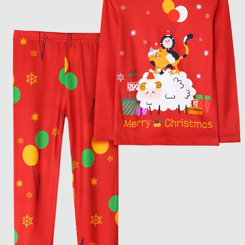 Barn Jenter Pyjamas Juledyr Print Rundhals Langermet Topp & Buksesett