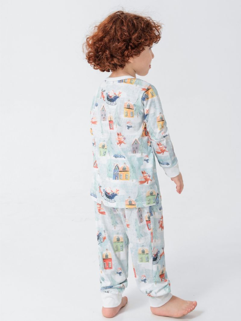 Cartoon Santa Elk House Snowman Pattern Christmas Pyjamas Familie